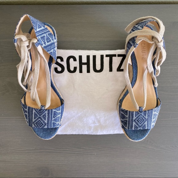 SCHUTZ Zayne Printed Denim Espadrille Platform - Picture 13 of 14